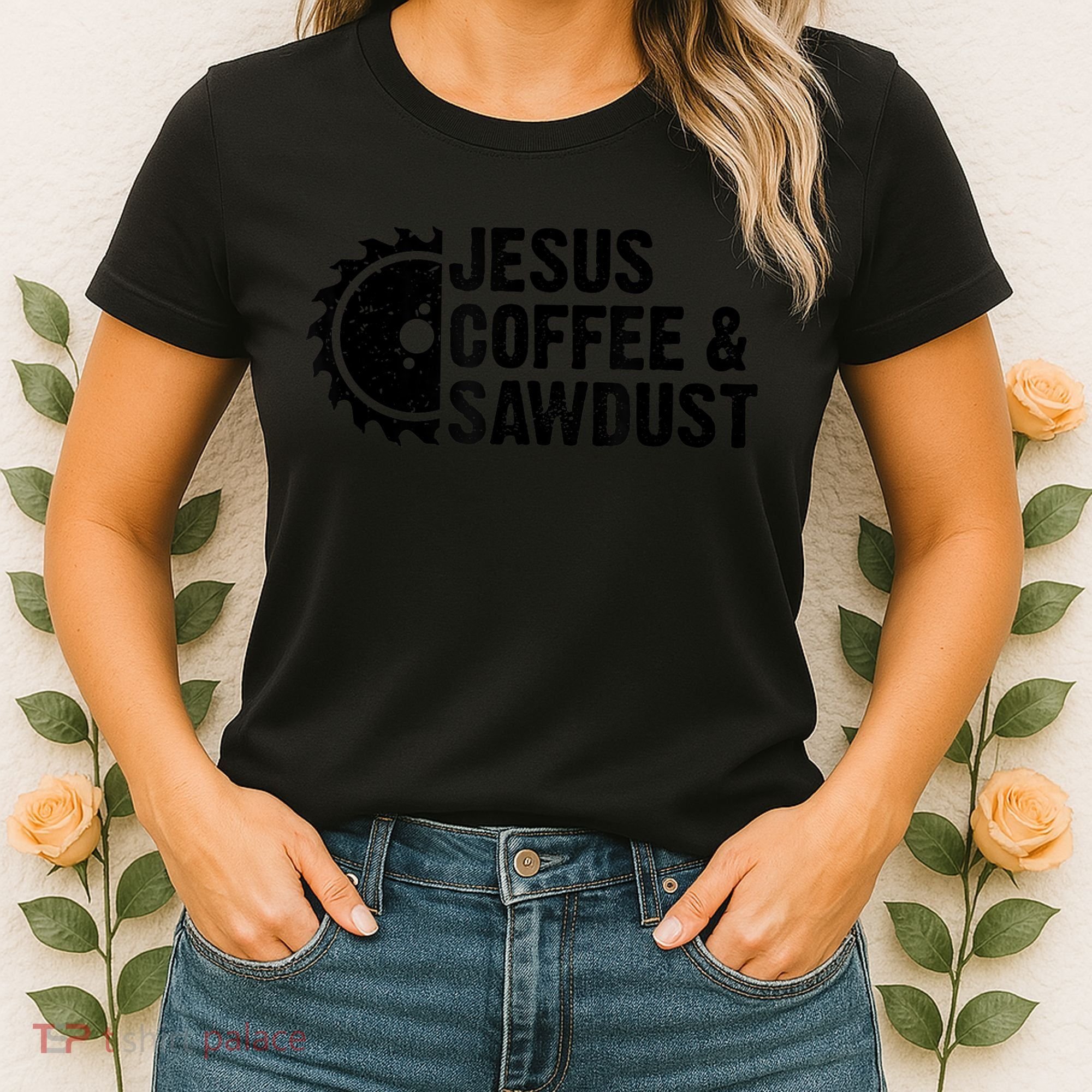 Jesus Coffee &Amp; Sawdust Christian Carpenter Woodworking Women's T-Shirt