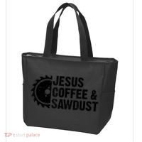 Jesus Coffee &Amp; Sawdust Christian Carpenter Woodworking Tote Bag thumb 3