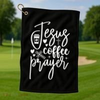 Jesus Coffee And Prayer Christian Catholic Christ Golf Towel thumb 1