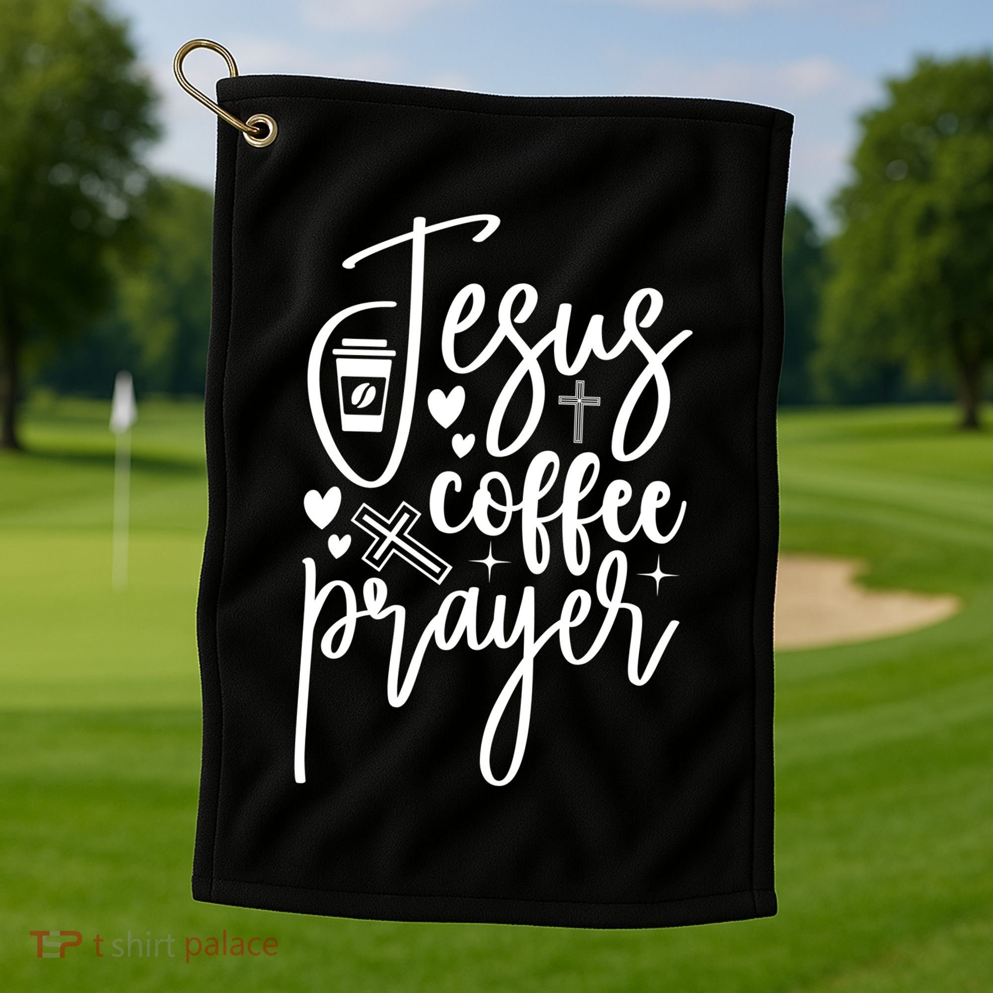 Jesus Coffee And Prayer Christian Catholic Christ Golf Towel