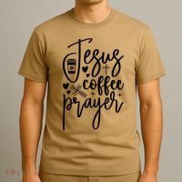 Jesus Coffee And Prayer Christian Catholic Christ T-Shirt thumb 3