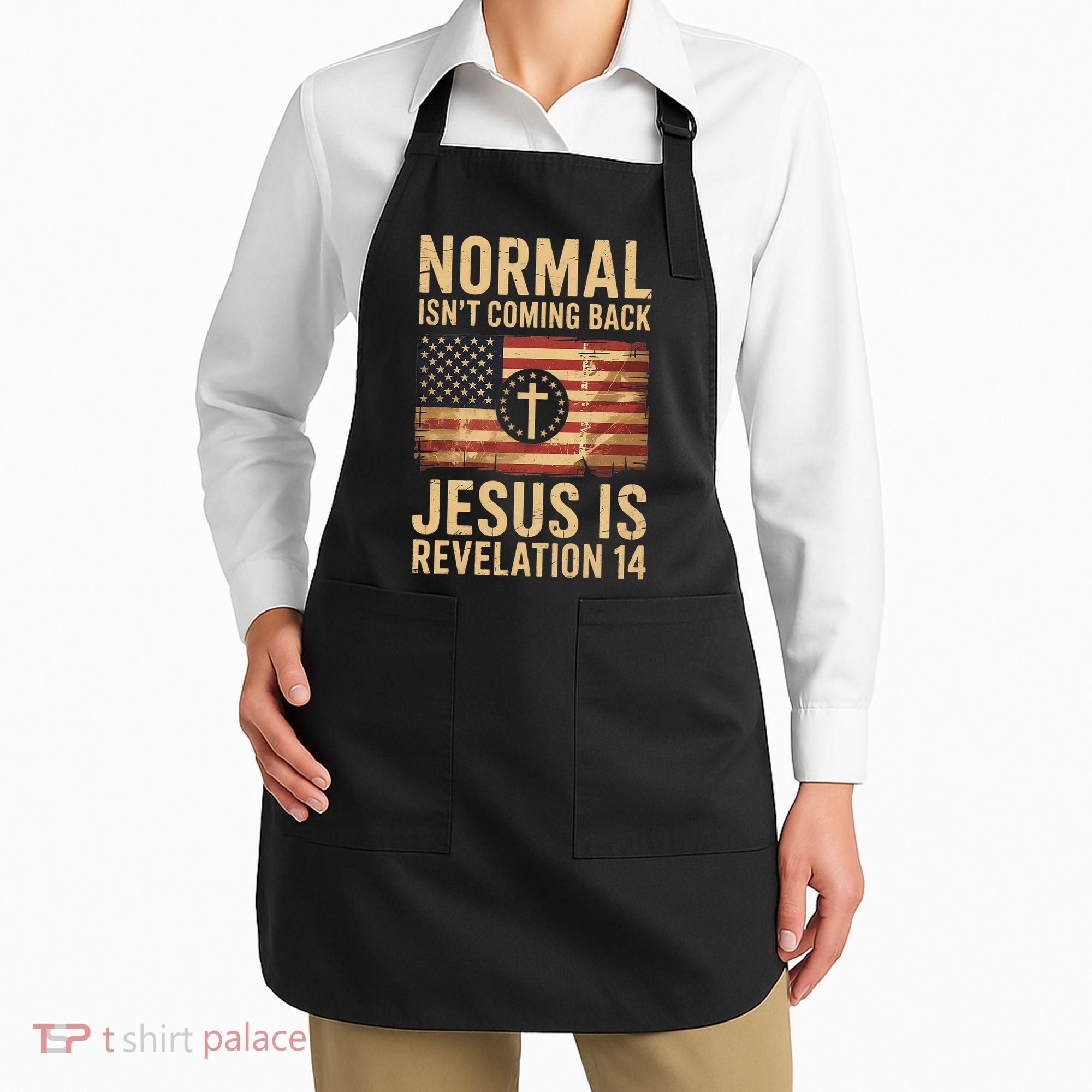 Jesus Christian American Flag Revelation 14 USA Apron