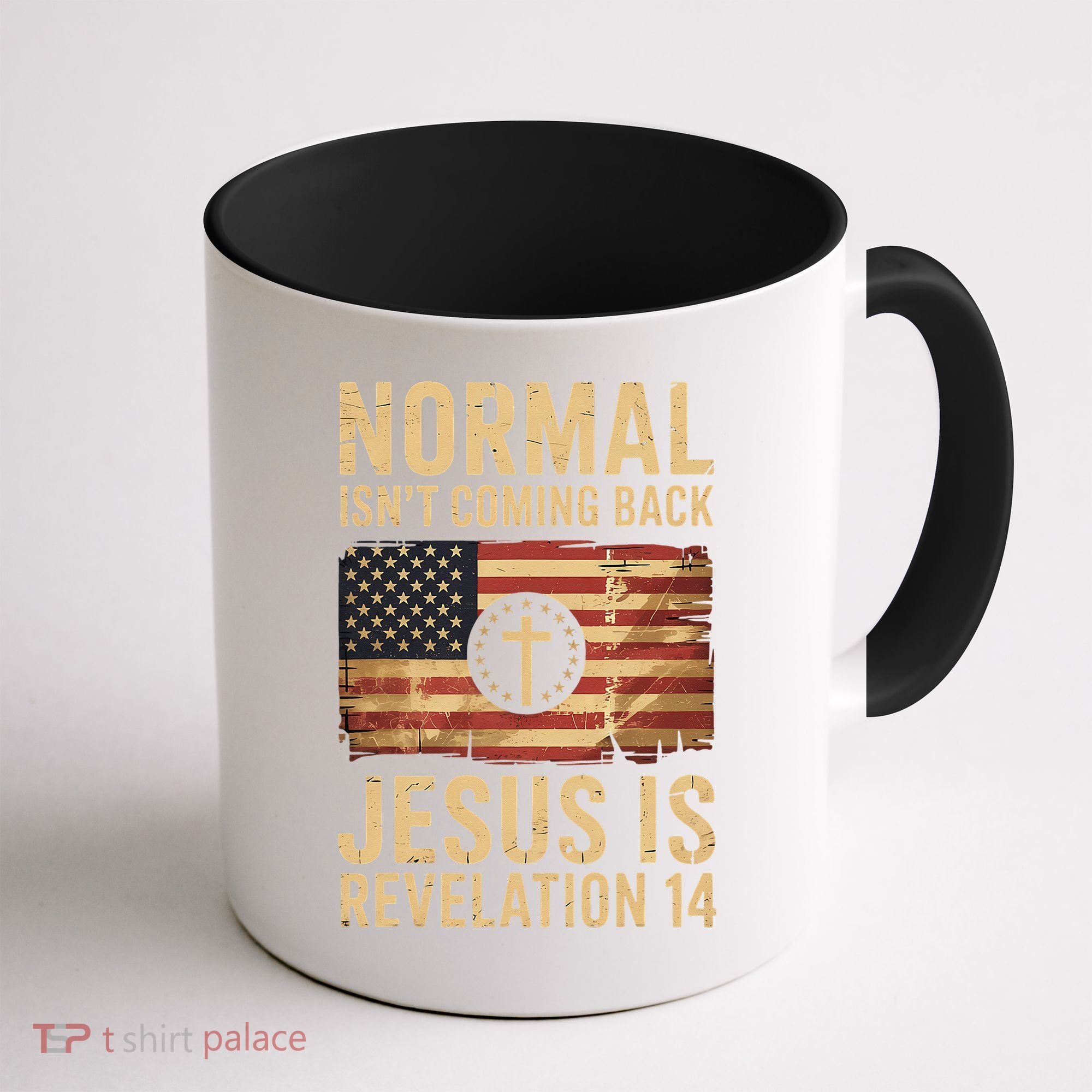 Jesus Christian American Flag Revelation 14 USA Coffee Mug