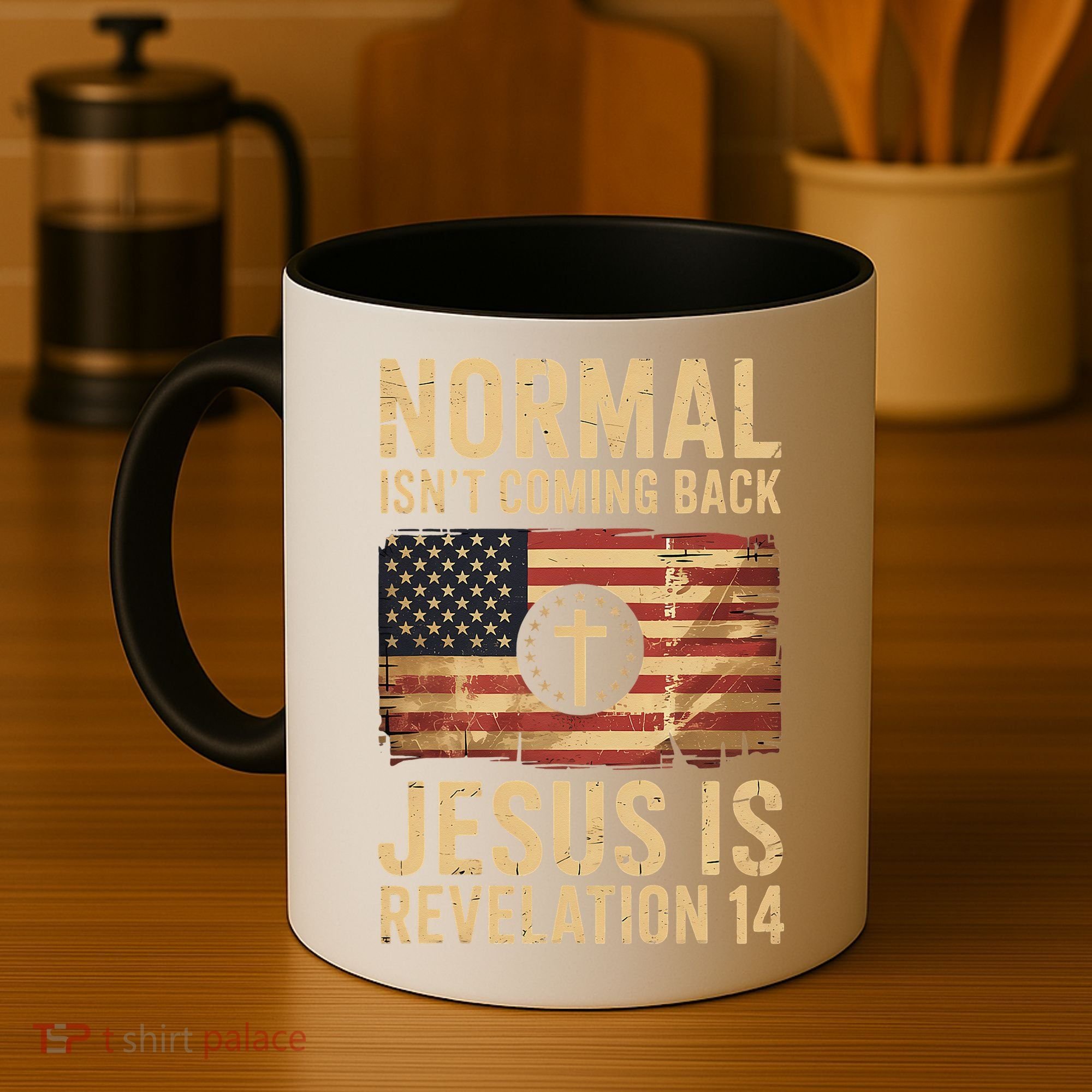 Jesus Christian American Flag Revelation 14 USA Coffee Mug