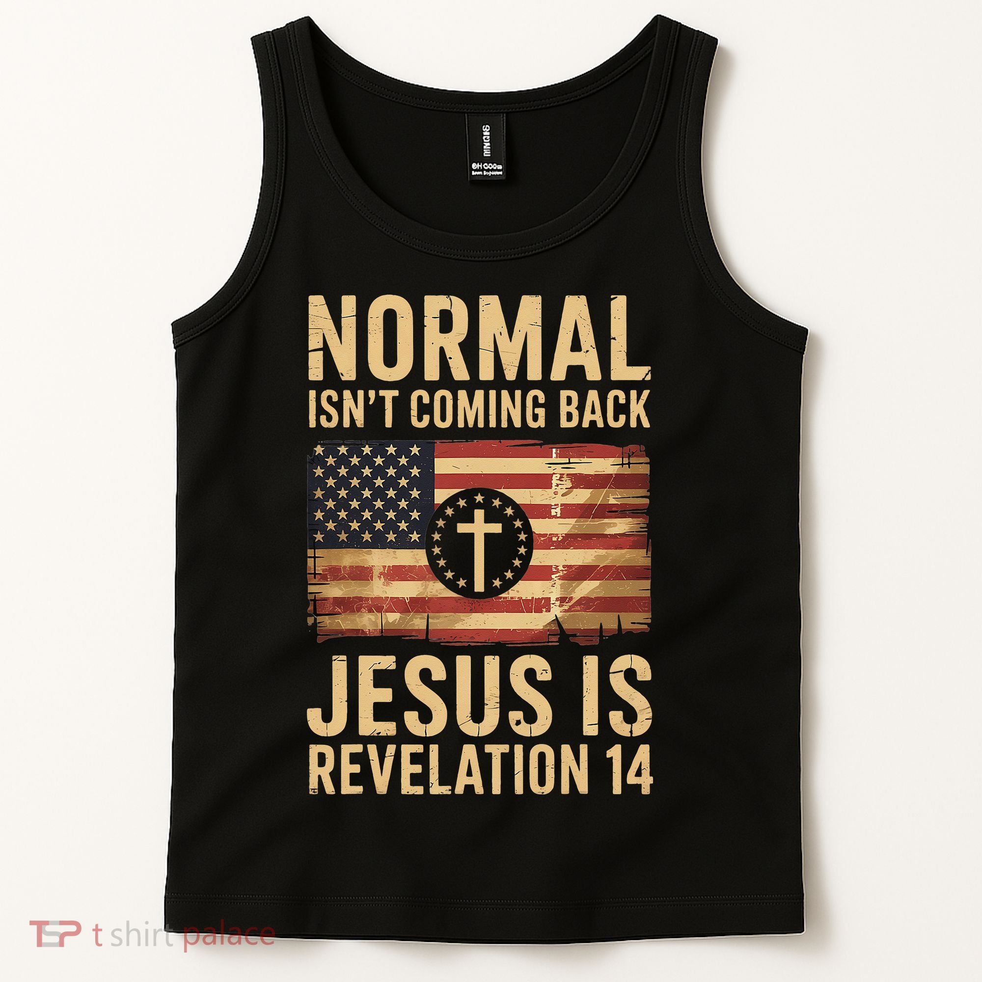 Jesus Christian American Flag Revelation 14 USA Tank Top