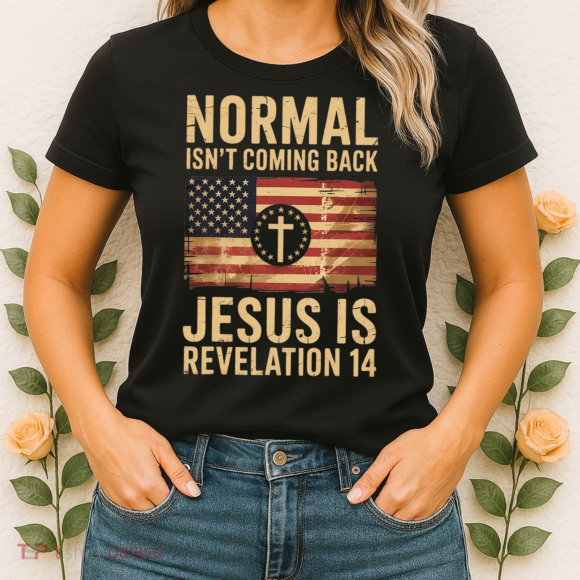 Jesus Christian American Flag Revelation 14 USA Women's T-Shirt
