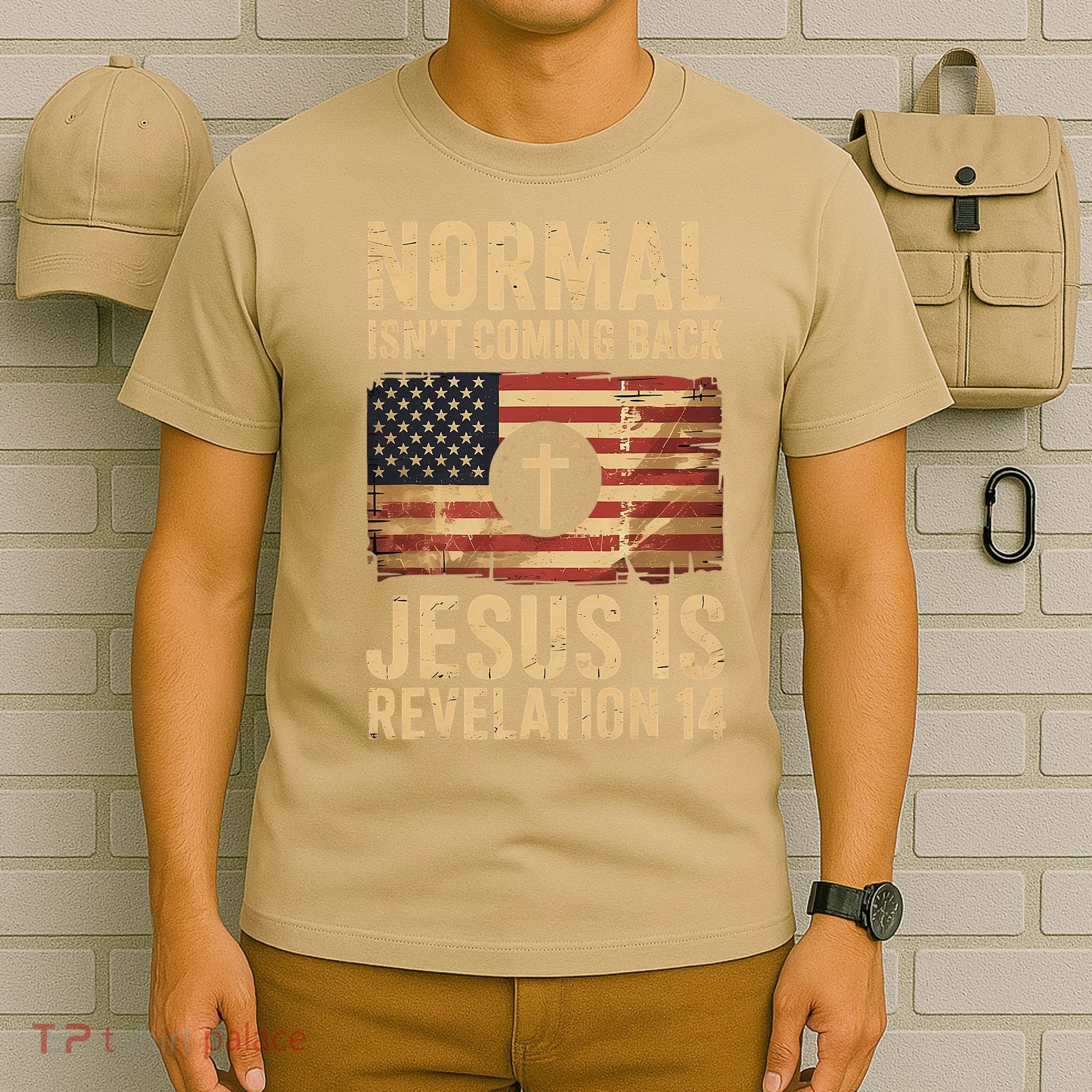 Jesus Christian American Flag Revelation 14 USA T-Shirt