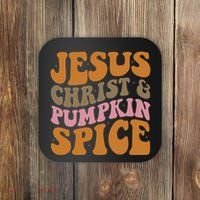Jesus Christ And Pumpkin Spice Retro Groovy Christianity Coaster thumb 0
