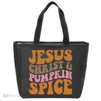 Jesus Christ And Pumpkin Spice Retro Groovy Christianity Tote Bag thumb 0