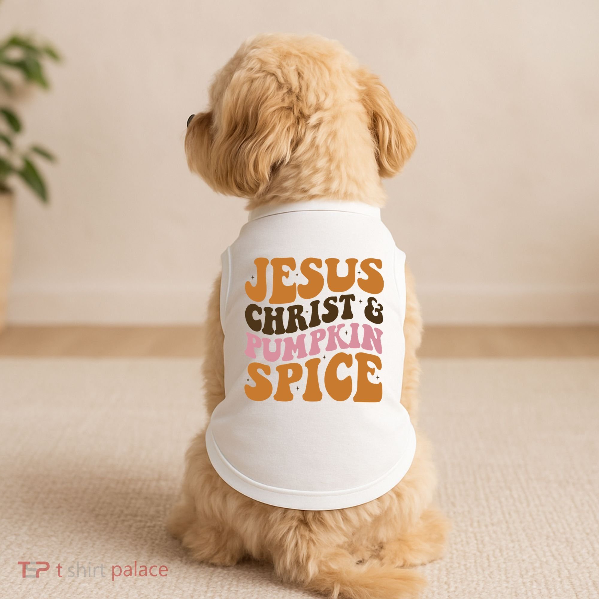 Jesus Christ And Pumpkin Spice Retro Groovy Christianity Doggie Tank