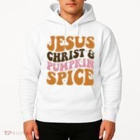 Jesus Christ And Pumpkin Spice Retro Groovy Christianity Hoodie thumb 2