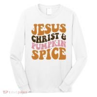Jesus Christ And Pumpkin Spice Retro Groovy Christianity Long Sleeve Shirt thumb 0
