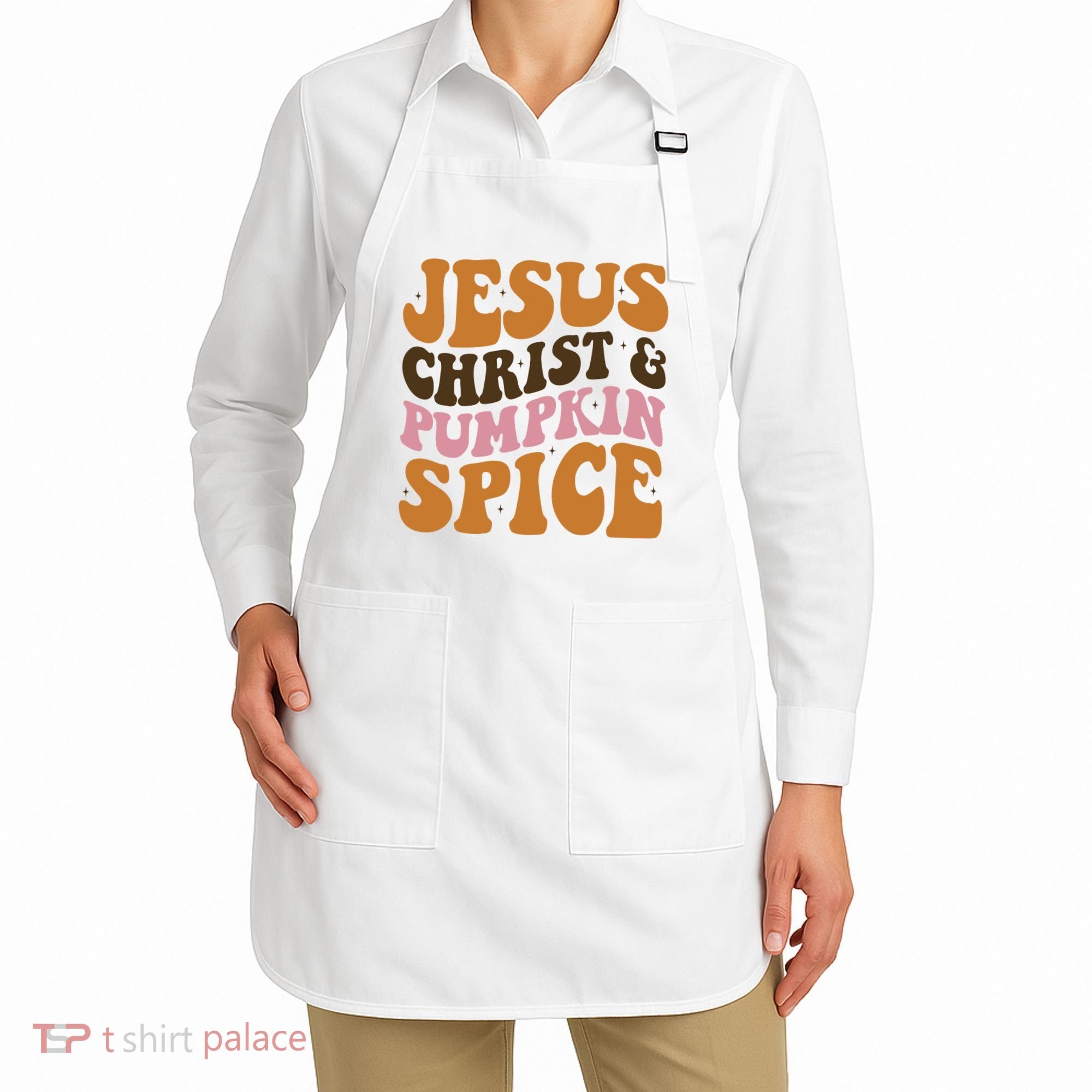 Jesus Christ And Pumpkin Spice Retro Groovy Christianity Apron