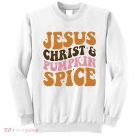 Jesus Christ And Pumpkin Spice Retro Groovy Christianity Sweatshirt thumb 0