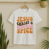 Jesus Christ And Pumpkin Spice Retro Groovy Christianity T-Shirt thumb 2