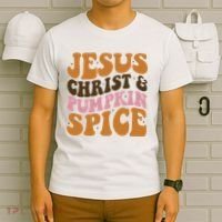 Jesus Christ And Pumpkin Spice Retro Groovy Christianity T-Shirt thumb 6