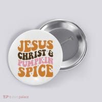 Jesus Christ And Pumpkin Spice Retro Groovy Christianity Button thumb 0