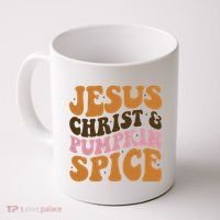 Jesus Christ And Pumpkin Spice Retro Groovy Christianity Coffee Mug thumb 0