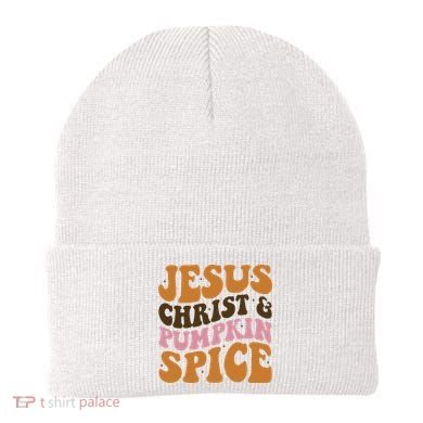 Jesus Christ And Pumpkin Spice Retro Groovy Christianity Beanie