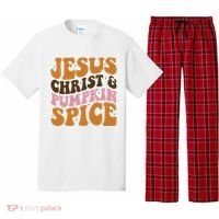 Jesus Christ And Pumpkin Spice Retro Groovy Christianity Pajama Set thumb 0