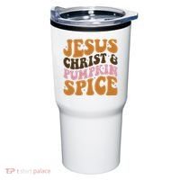 Jesus Christ And Pumpkin Spice Retro Groovy Christianity Tumbler thumb 0