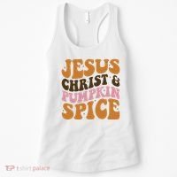 Jesus Christ And Pumpkin Spice Retro Groovy Christianity Women's Tank Top thumb 0