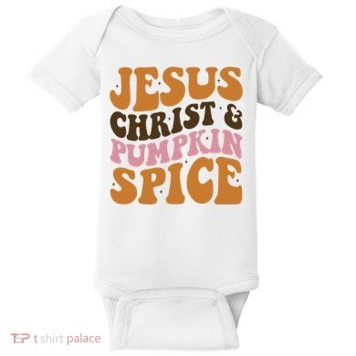 Jesus Christ And Pumpkin Spice Retro Groovy Christianity Baby Bodysuit