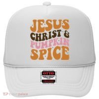 Jesus Christ And Pumpkin Spice Retro Groovy Christianity Hat thumb 0
