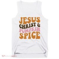 Jesus Christ And Pumpkin Spice Retro Groovy Christianity Tank Top thumb 0