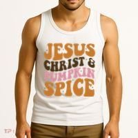 Jesus Christ And Pumpkin Spice Retro Groovy Christianity Tank Top thumb 3