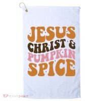 Jesus Christ And Pumpkin Spice Retro Groovy Christianity Golf Towel thumb 0