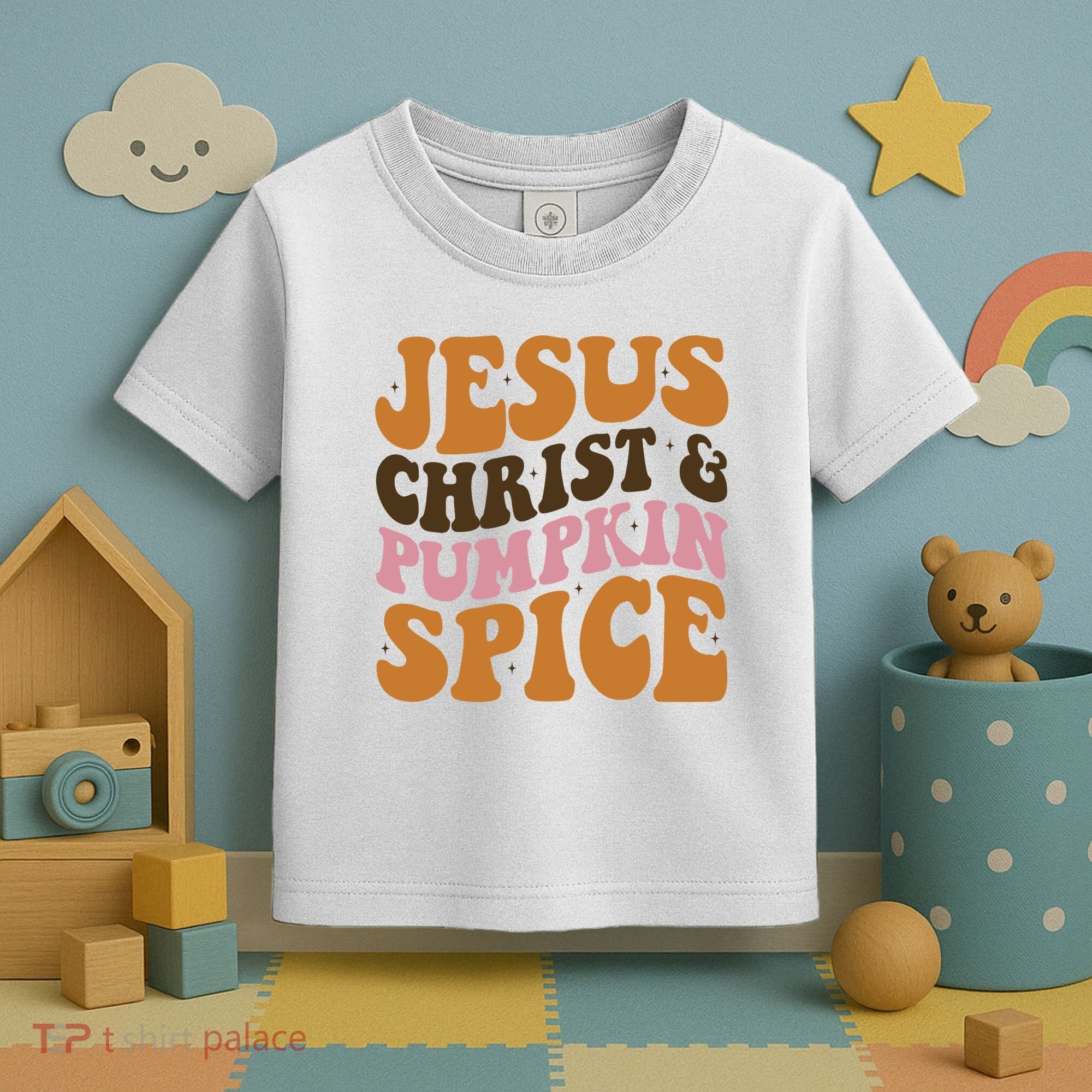 Jesus Christ And Pumpkin Spice Retro Groovy Christianity Toddler T-Shirt