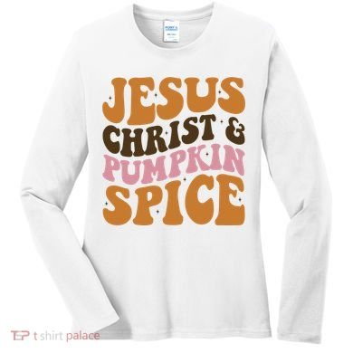 Jesus Christ And Pumpkin Spice Retro Groovy Christianity Women's Long Sleeve Shirt