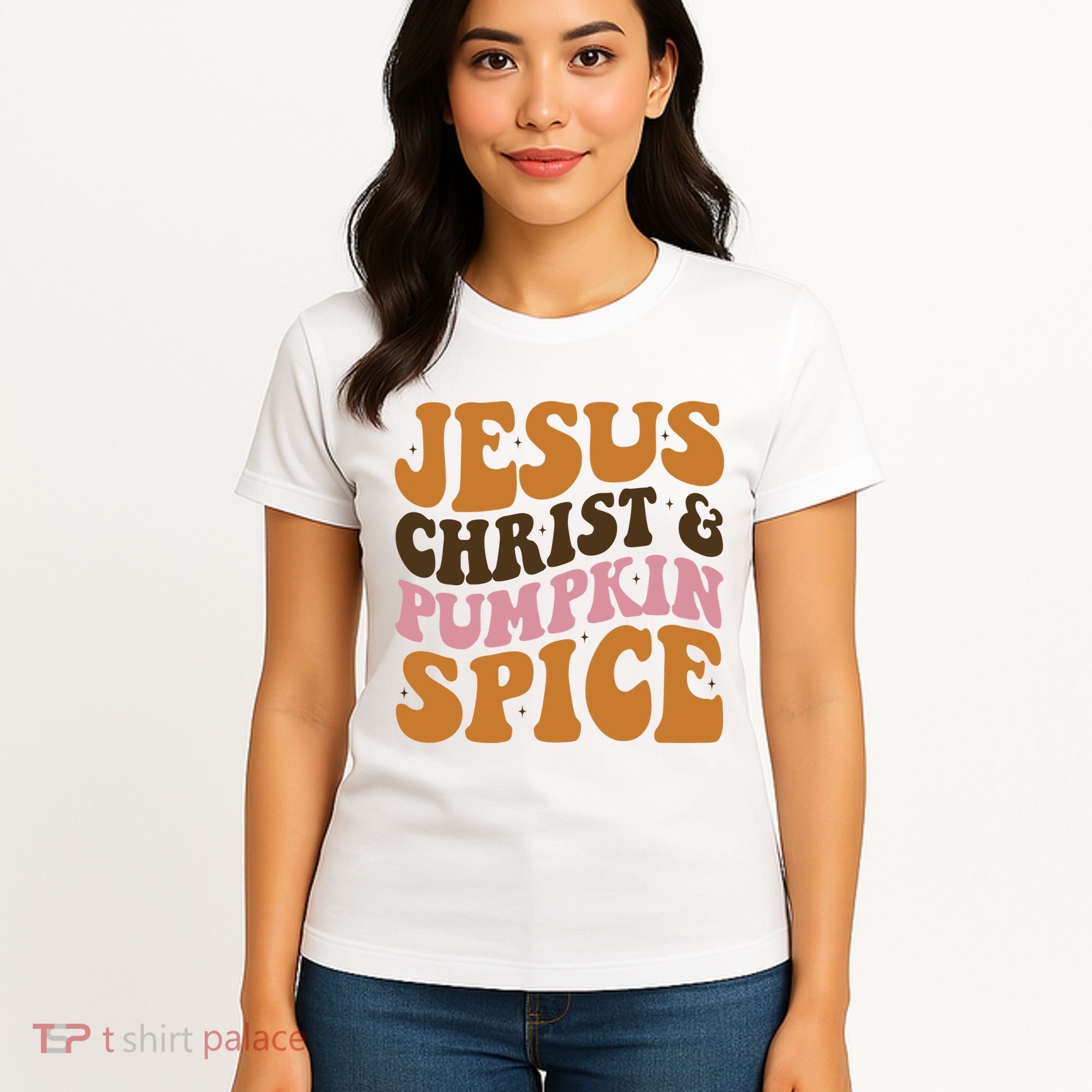 Jesus Christ And Pumpkin Spice Retro Groovy Christianity Women's T-Shirt