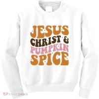 Jesus Christ And Pumpkin Spice Retro Groovy Christianity Kids Sweatshirt thumb 0