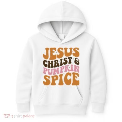 Jesus Christ And Pumpkin Spice Retro Groovy Christianity Kids Hoodie