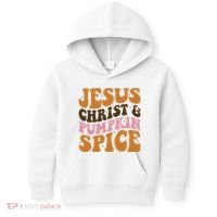 Jesus Christ And Pumpkin Spice Retro Groovy Christianity Kids Hoodie thumb 0