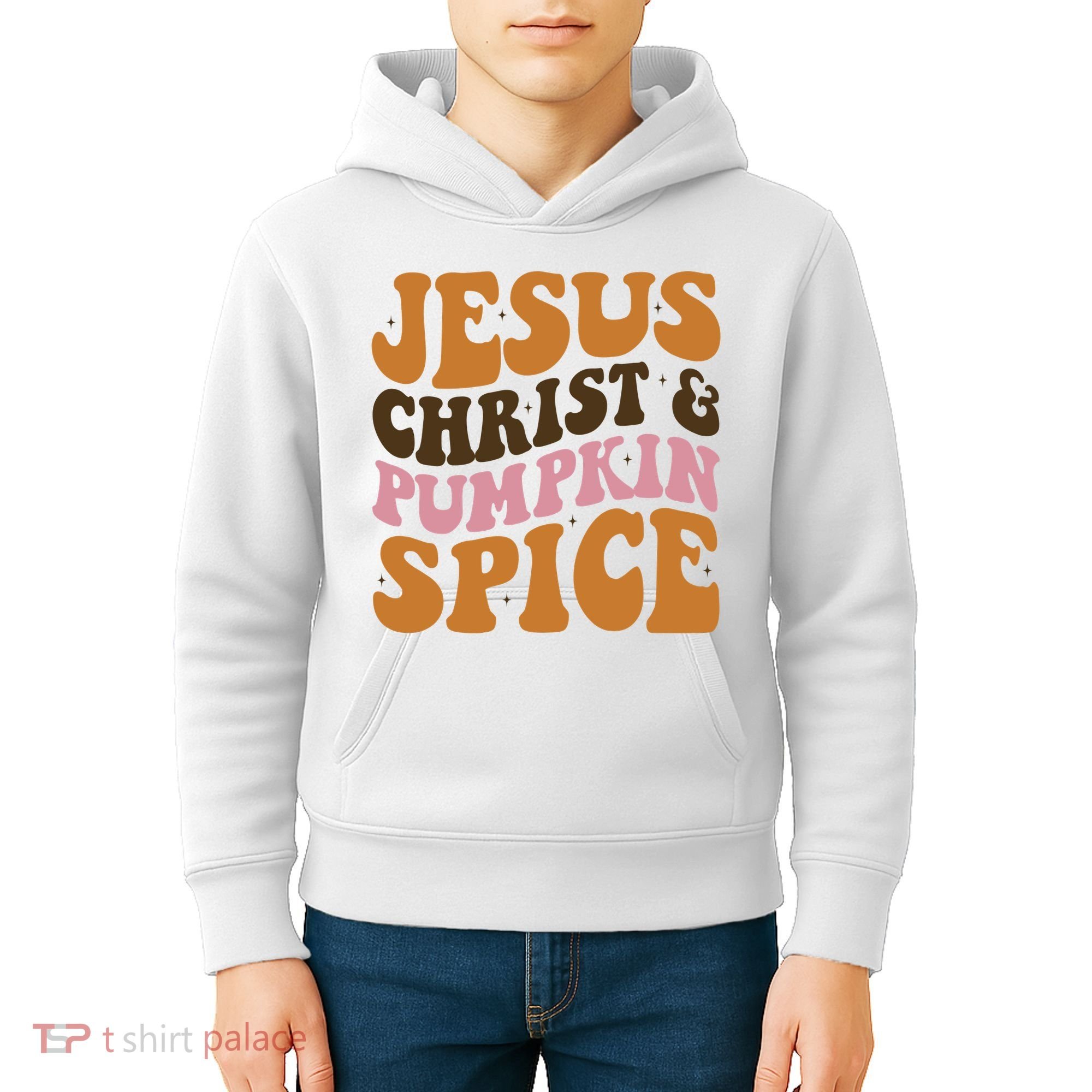 Jesus Christ And Pumpkin Spice Retro Groovy Christianity Kids Hoodie