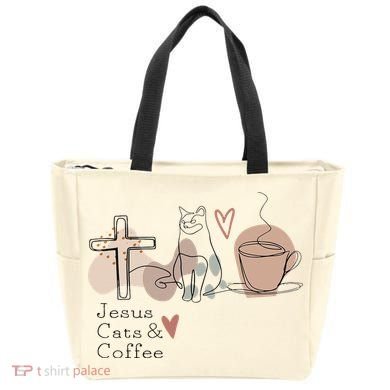 Jesus Cats And Coffee Minimalist Design Tote Bag