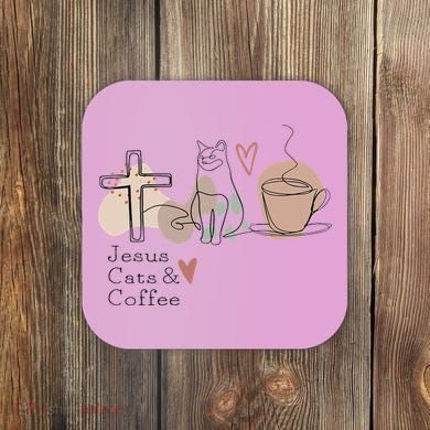 Jesus Cats And Coffee Minimalist Design Coaster