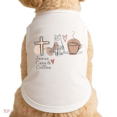 Jesus Cats And Coffee Minimalist Design Doggie Tank