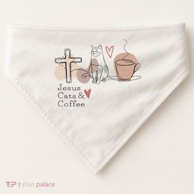 Jesus Cats And Coffee Minimalist Design USA-Made Doggie Bandana