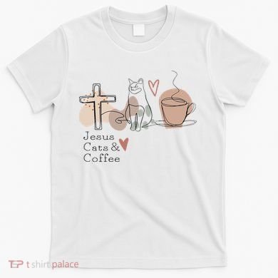 Jesus Cats And Coffee Minimalist Design T-Shirt
