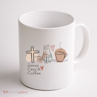 Jesus Cats And Coffee Minimalist Design Coffee Mug back