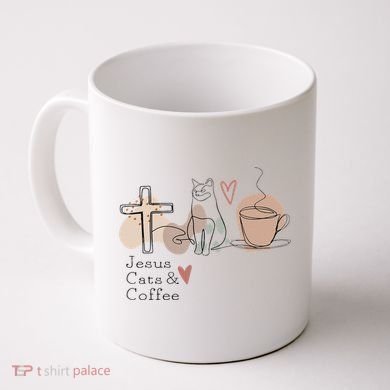 Jesus Cats And Coffee Minimalist Design Coffee Mug