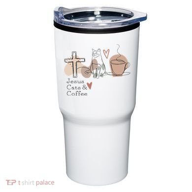 Jesus Cats And Coffee Minimalist Design Tumbler