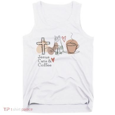 Jesus Cats And Coffee Minimalist Design Tank Top