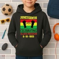 Juneteenth Celebrating Black Freedom 1865 Flag Kids Hoodie thumb 2