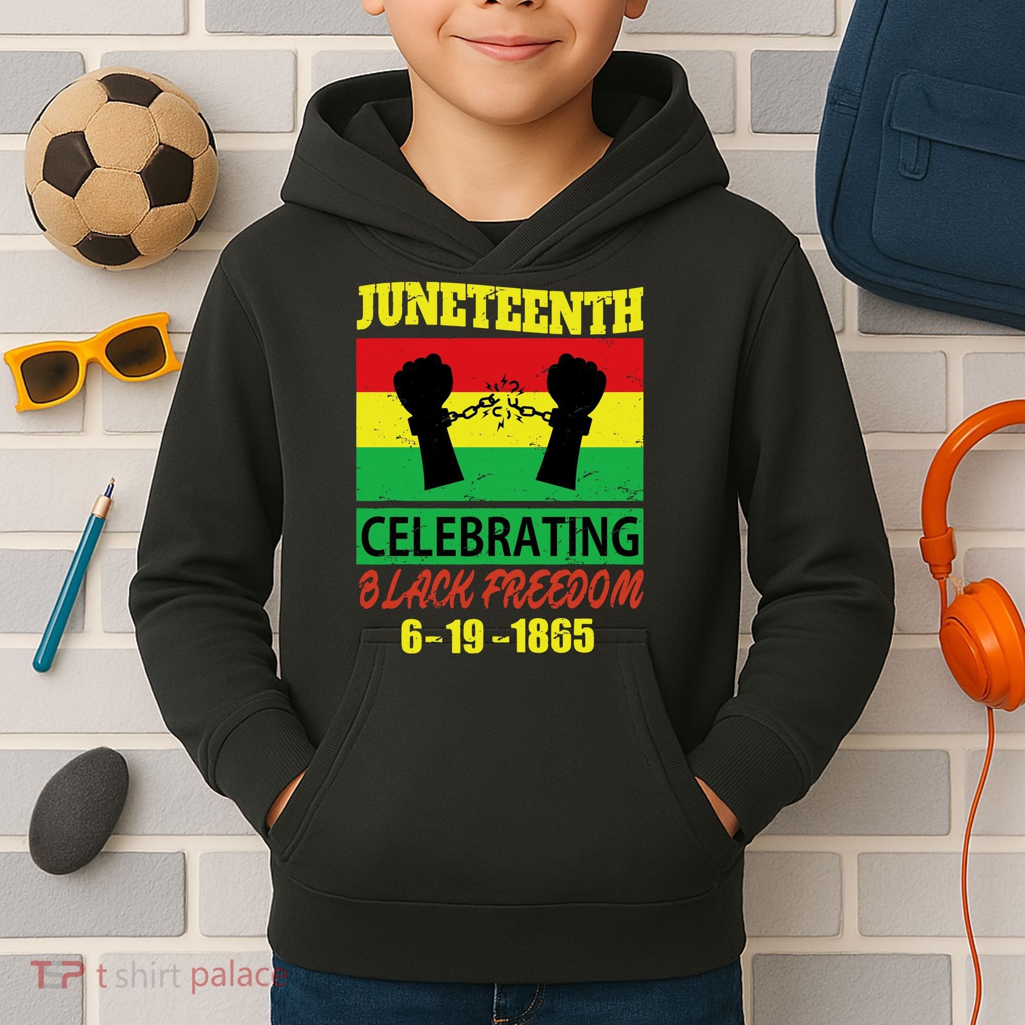 Juneteenth Celebrating Black Freedom 1865 Flag Kids Hoodie