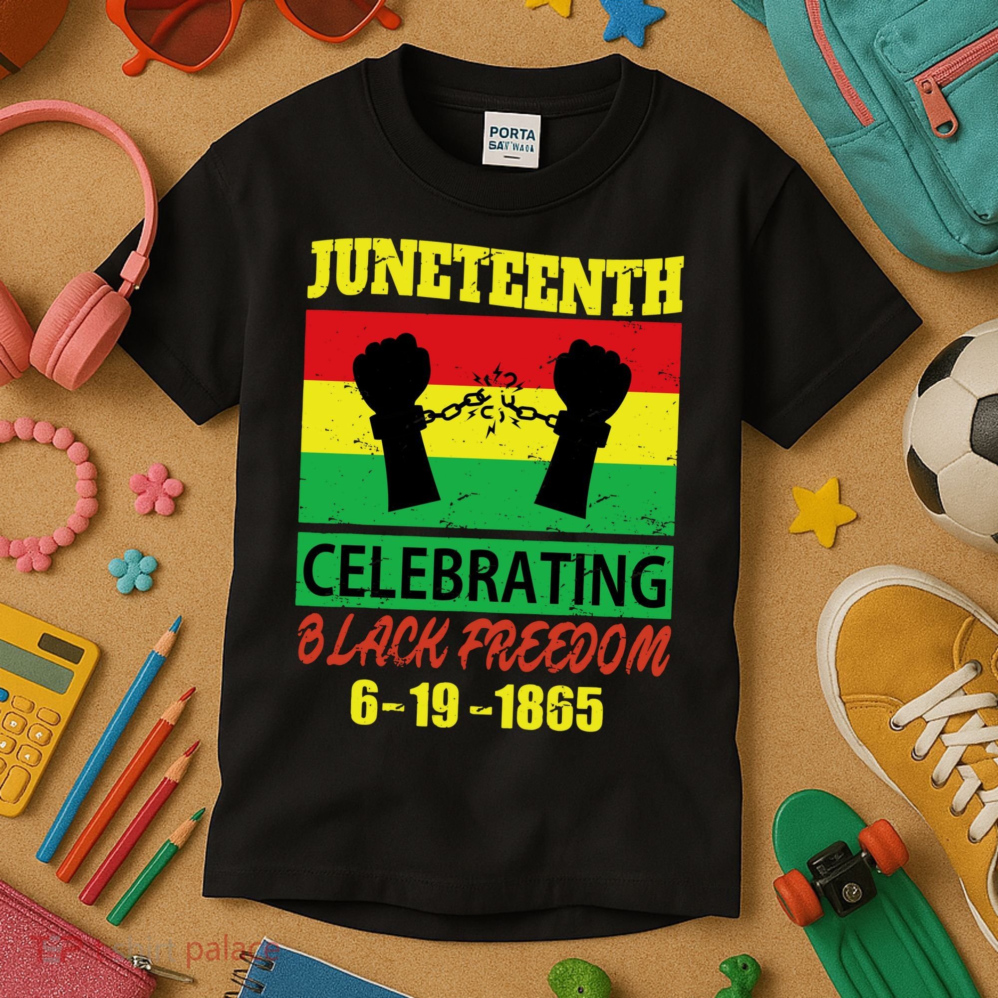 Juneteenth Celebrating Black Freedom 1865 Flag Kids T-Shirt